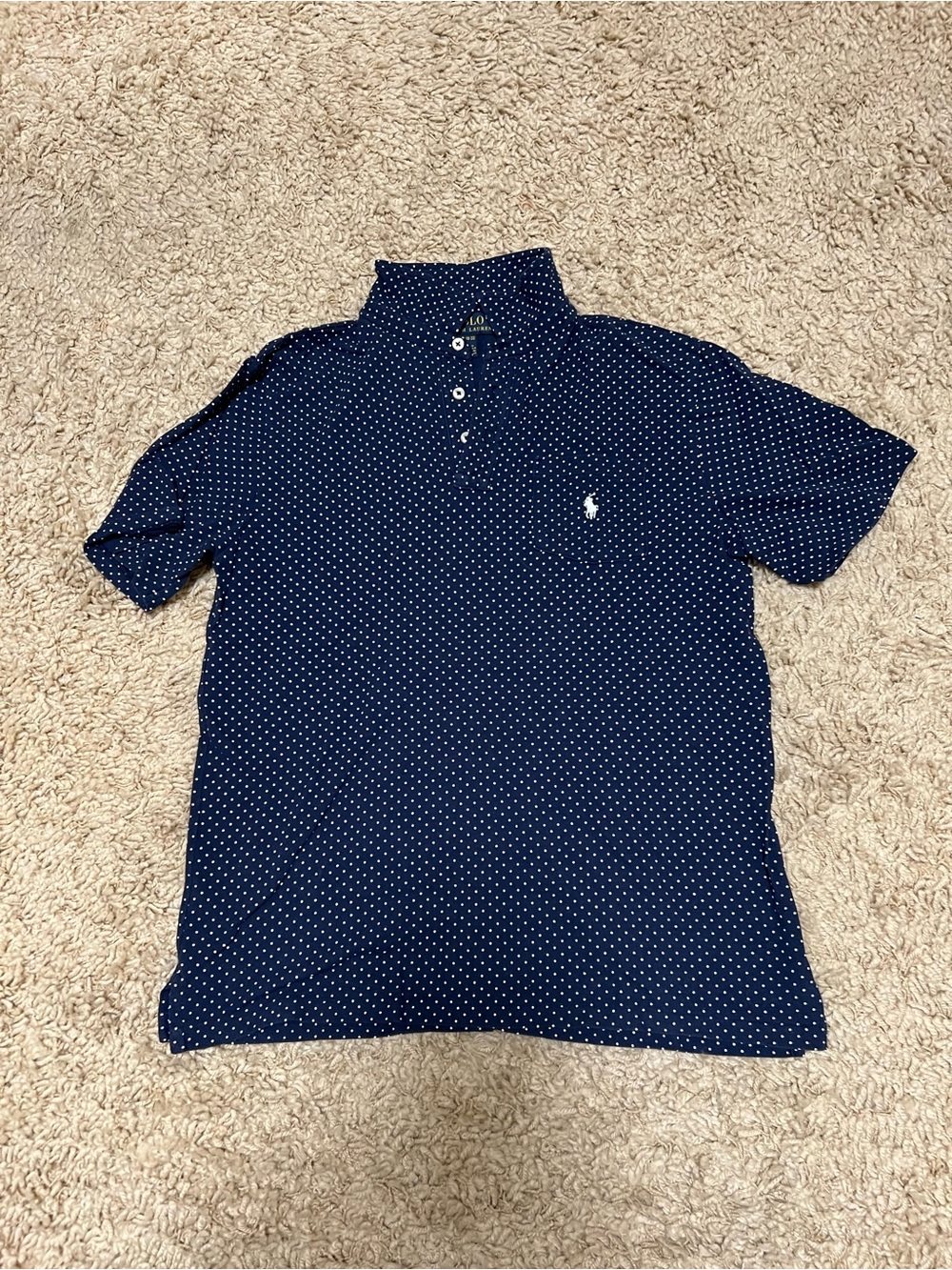 Ralph Lauren Polo Boys Navy White Polka Dot Shirt XL 18-20